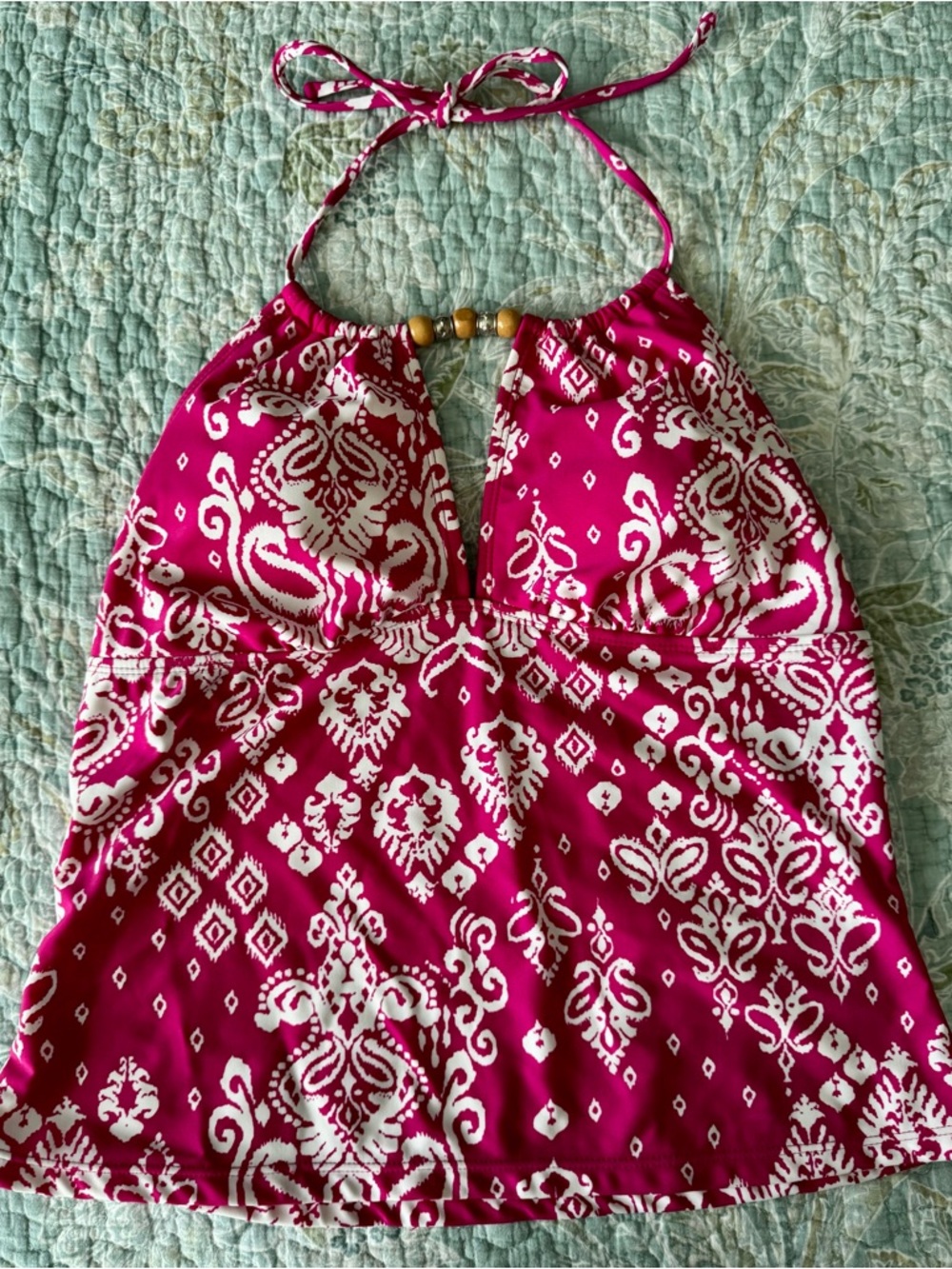 Faded Glory Pink & White Printed Halter Swim Top